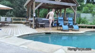 Security guard having fun with trespasser by the pool - boyfriendtv.com