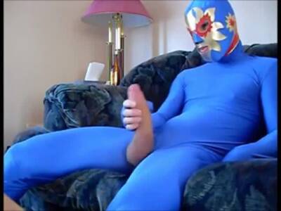 dude in mask a blue zentia suit strokes his big cock - boyfriendtv.com